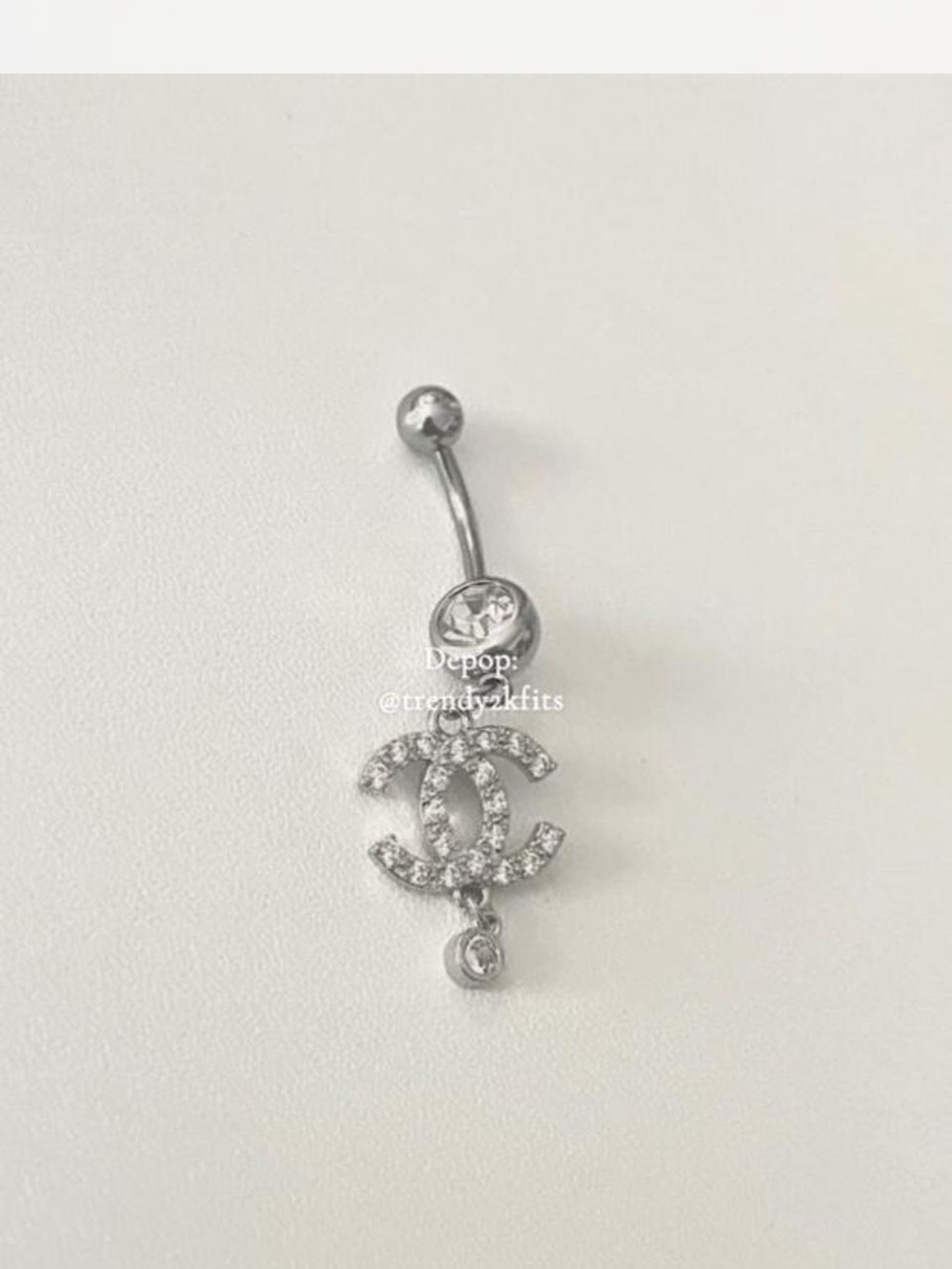Custom designed Silver Crystal Double-C Dangle Navel Ring